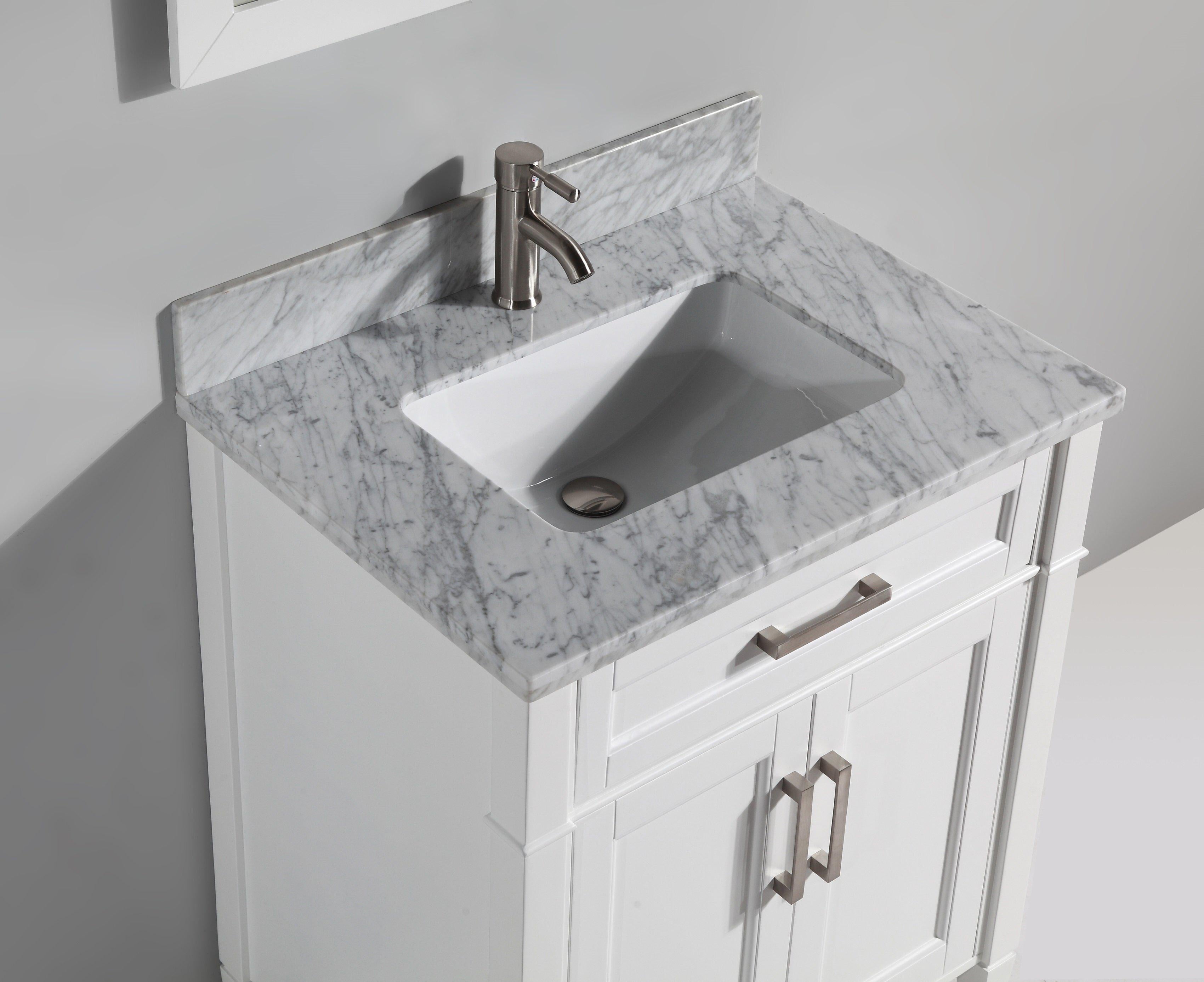 Vanity Art 24 Inch White Single Sink Bathroom Vanity Set with Carrara Marble Vanity Top and Mirror - Thumbnail 3
