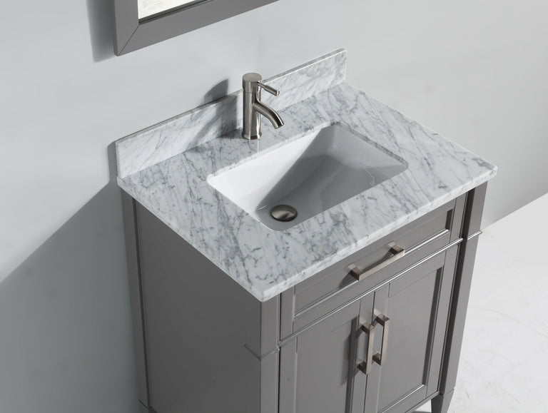 Vanity Art 30 in. Single Sink Vanity in Carrara Marble & Mirror - Grey, VA2030-G