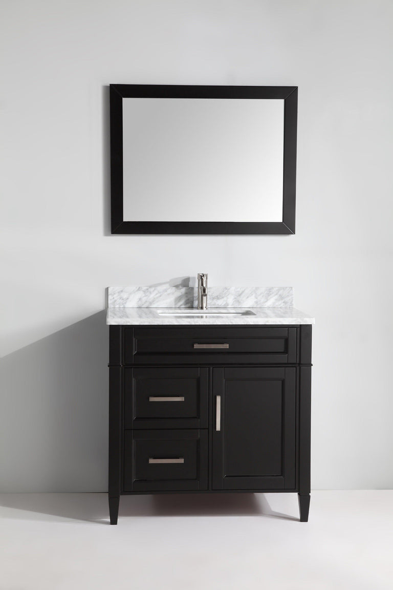 Vanity Art 36 in. Single Sink Vanity in Carrara Marble & Mirror - Espresso, VA2036-E
