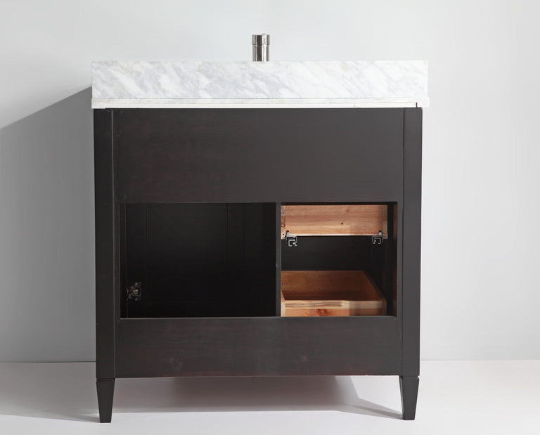 Vanity Art 36 in. Single Sink Vanity in Carrara Marble & Mirror - Espresso, VA2036-E