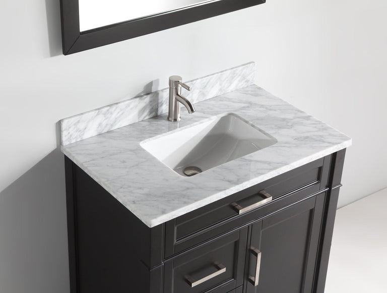 Vanity Art 36 in. Single Sink Vanity in Carrara Marble & Mirror - Espresso, VA2036-E