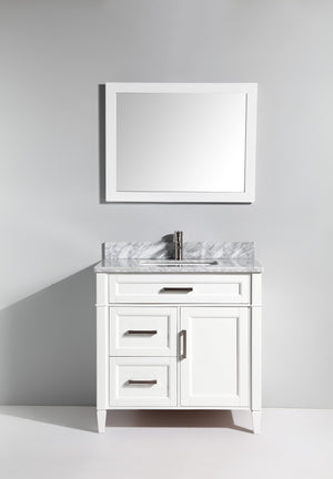 Vanity Art 36 in. Single Sink Vanity in Carrara Marble & Mirror - White, VA2036-W