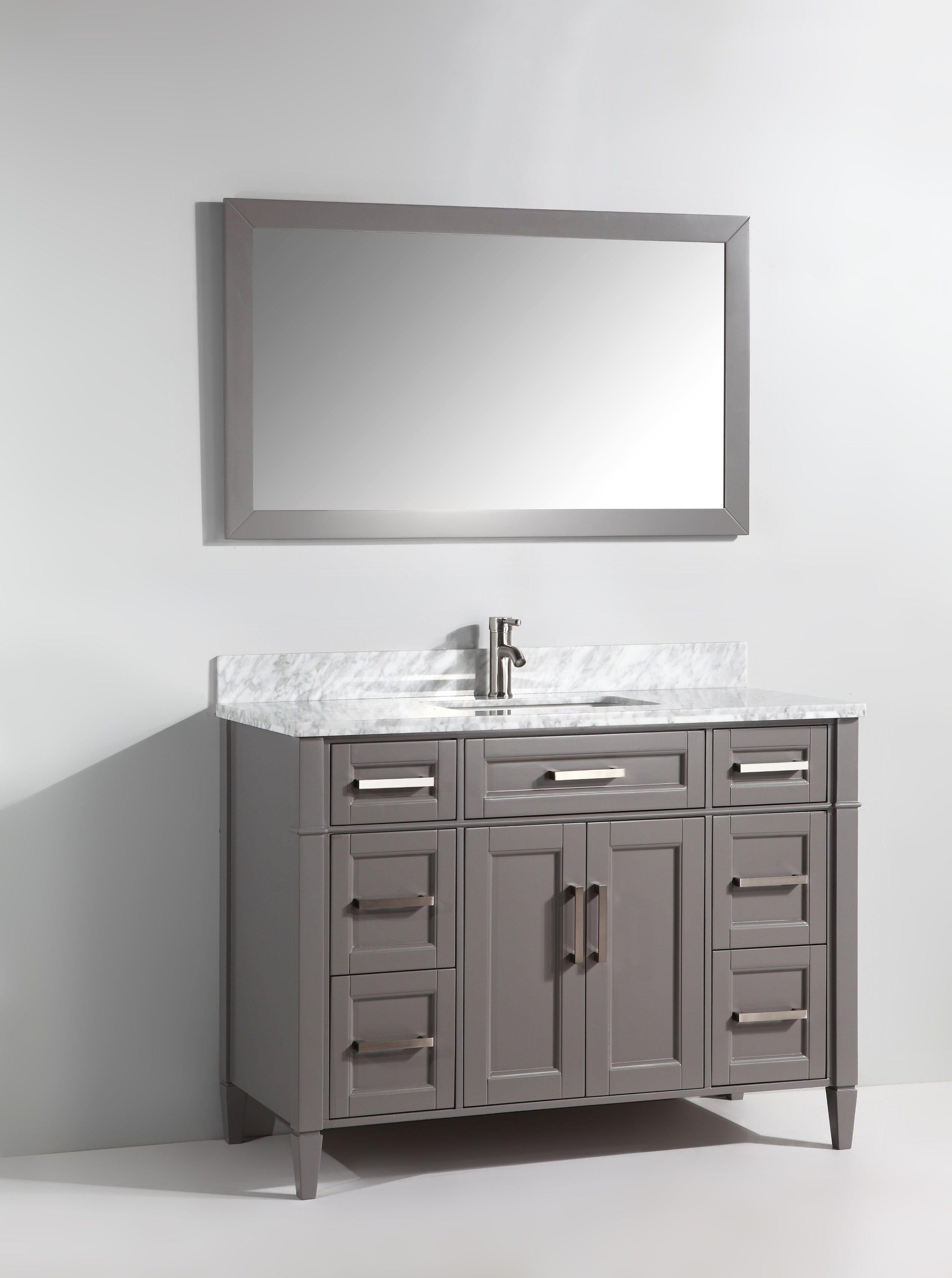 Vanity Art 48 in. Single Sink Vanity in Carrara Marble & Mirror - Grey ...