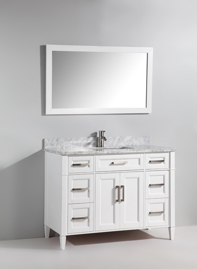 Vanity Art 48 in. Single Sink Vanity in Carrara Marble & Mirror - White, VA2048-W