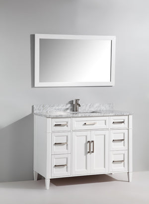 Vanity Art 48 in. Single Sink Vanity in Carrara Marble & Mirror - White, VA2048-W