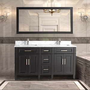 Vanity Art 60 in. Double Sink Vanity in Carrara Marble & Mirror - Espresso, VA2060DE