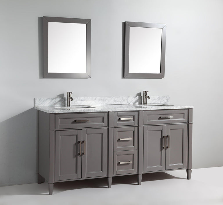 Vanity Art 72 in. Double Sink Vanity in Carrara Marble & Mirror - Grey, VA2072D-G