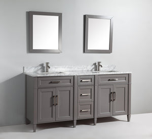 Vanity Art 72 in. Double Sink Vanity in Carrara Marble & Mirror - Grey, VA2072D-G
