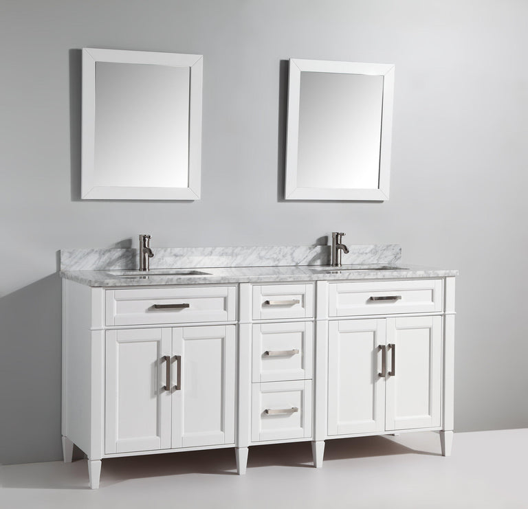 Vanity Art 72 in. Double Sink Vanity in Carrara Marble & Mirror - White, VA2072D-W