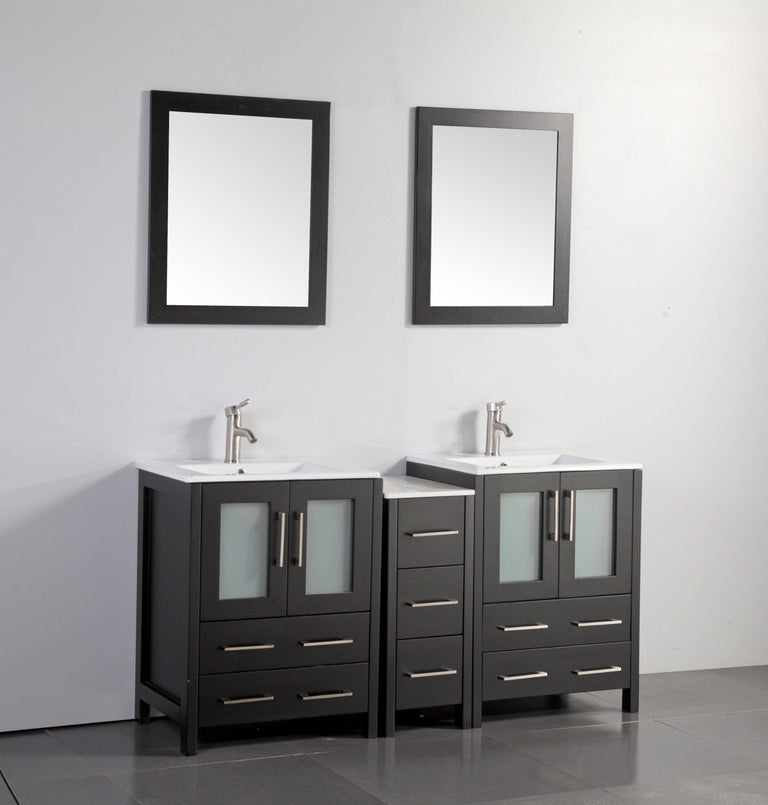 Vanity Art 60 in. Double Sink Vanity Cabinet with Ceramic Sink & Mirror - Espresso, VA3024-60E