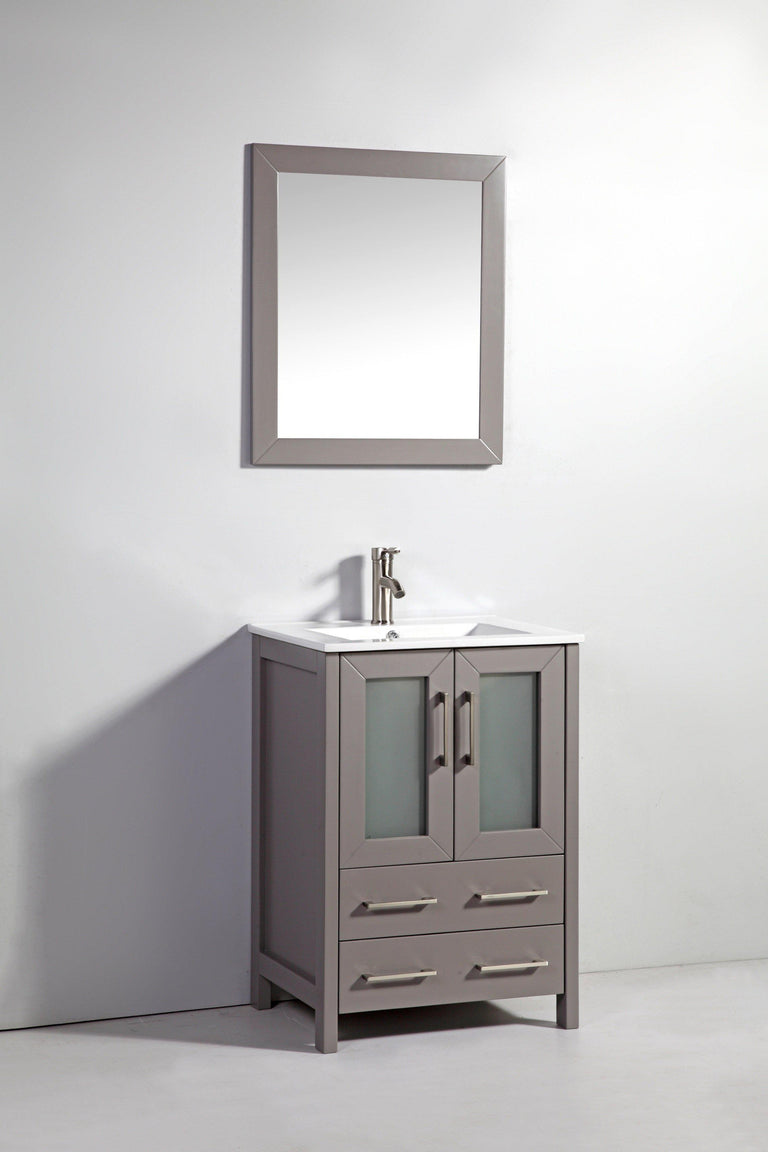 Vanity Art 24 in. Single Sink Vanity Cabinet with Ceramic Sink & Mirror - Grey, VA3024G