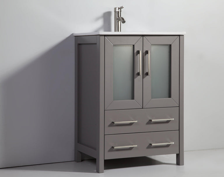 Vanity Art 24 in. Single Sink Vanity Cabinet with Ceramic Sink & Mirror - Grey, VA3024G