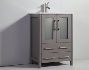 Vanity Art 24 in. Single Sink Vanity Cabinet with Ceramic Sink & Mirror - Grey, VA3024G