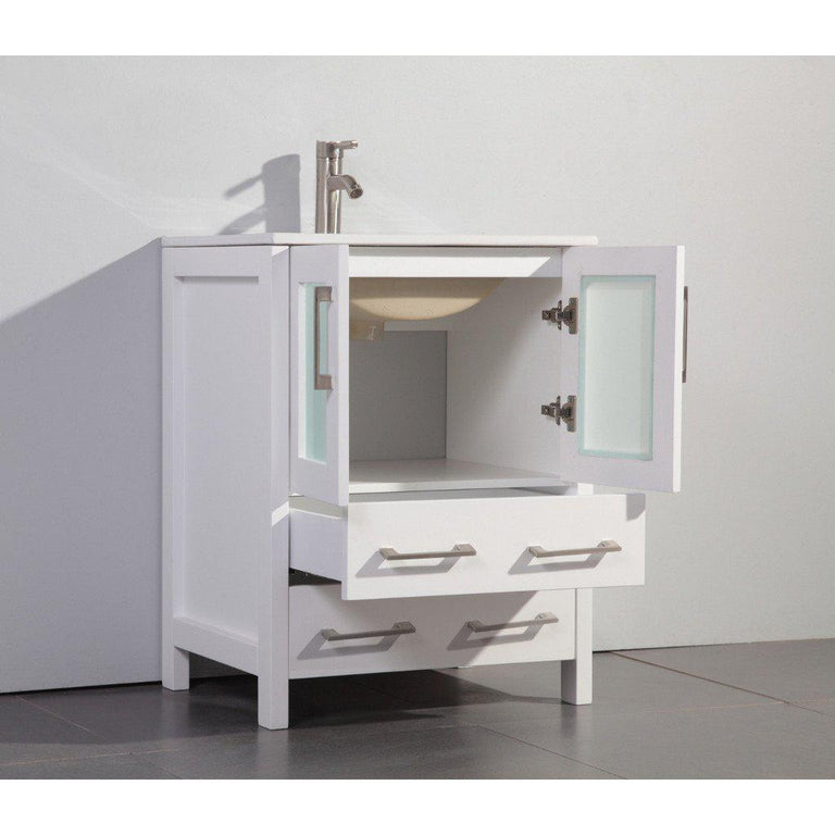 Vanity Art 24 in. Single Sink Vanity Cabinet with Ceramic Sink & Mirror - White, VA3024W