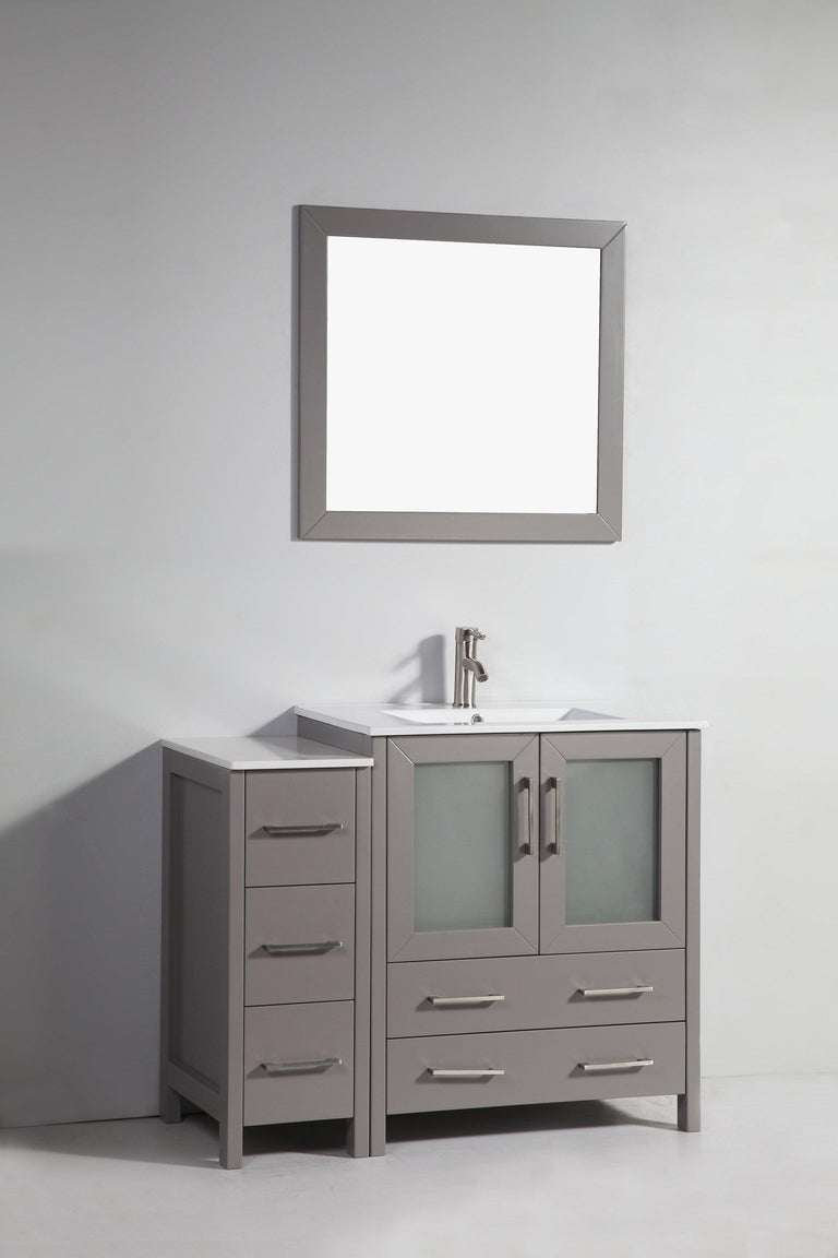 Vanity Art 42 in. Single Sink Vanity Cabinet with Ceramic Sink & Mirror - Grey, VA3030-42G