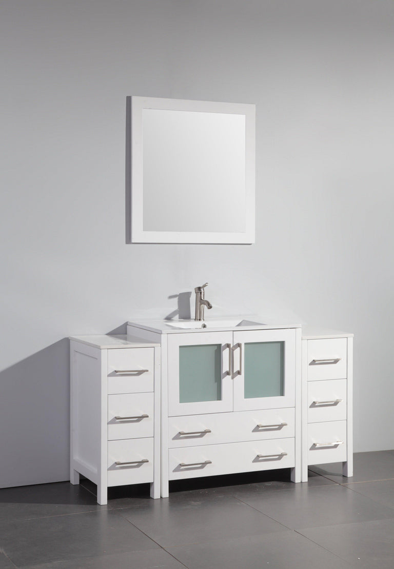 Vanity Art 54 in. Single Sink Vanity Cabinet with Ceramic Sink & Mirror - White, VA3030-54W