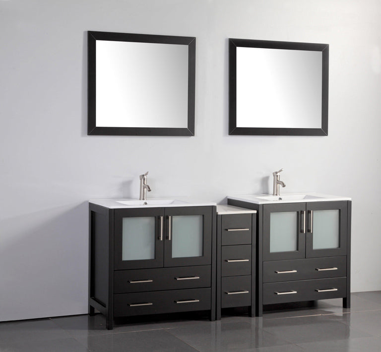 Vanity Art 72 in. Double Sink Vanity Cabinet with Ceramic Sink & Mirror (Single Cabinet) - Espresso, VA3030-72E