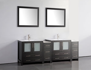 Vanity Art 84 in. Double Sink Vanity Cabinet with Ceramic Sink & Mirror (Double Cabinet) - Espresso, VA3030-84E