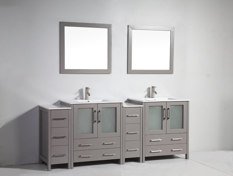 Vanity Art 84 in. Double Sink Vanity Cabinet with Ceramic Sink & Mirror (Double Cabinet) - Grey, VA3030-84G