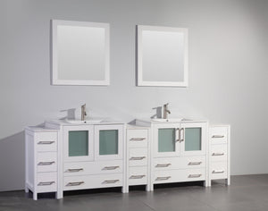 Vanity Art 96 in. Double Sink Vanity Cabinet with Ceramic Sink & Mirror - White, VA3030-96W