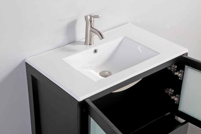 Vanity Art 30 in. Single Sink Vanity Cabinet with Ceramic Sink & Mirror - Espresso, VA3030E