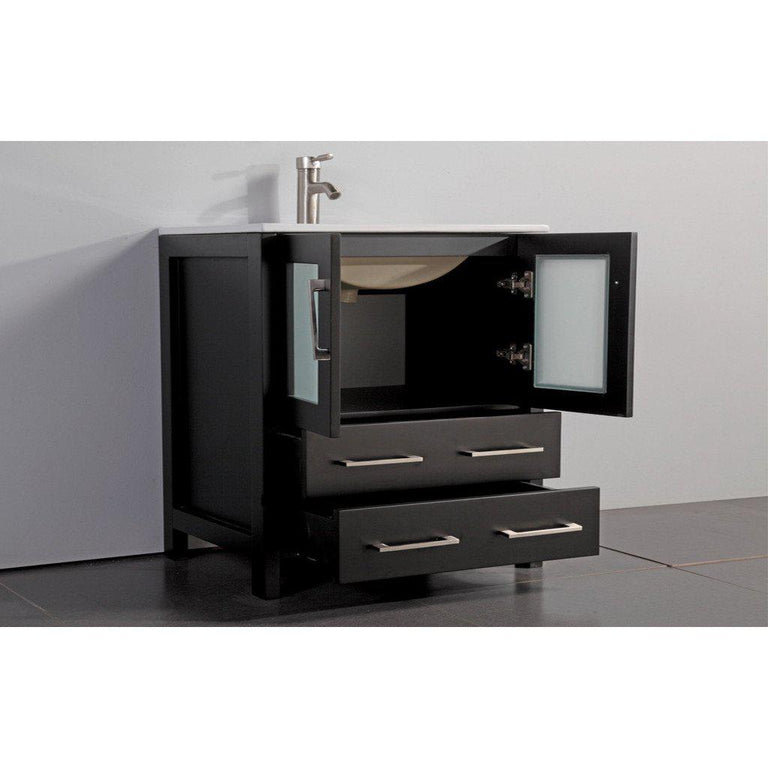 Vanity Art 30 in. Single Sink Vanity Cabinet with Ceramic Sink & Mirror - Espresso, VA3030E
