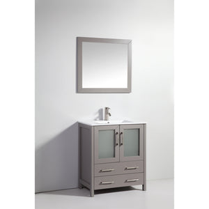 Vanity Art 30 in. Single Sink Vanity Cabinet with Ceramic Sink & Mirror - Grey, VA3030G