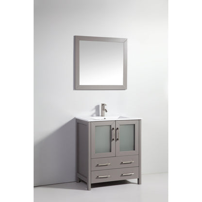 Vanity Art 30 in. Single Sink Vanity Cabinet with Ceramic Sink & Mirror - Grey, VA3030G