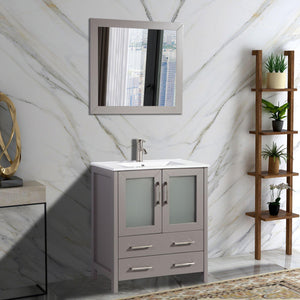 Vanity Art 30 in. Single Sink Vanity Cabinet with Ceramic Sink & Mirror - White, VA3030W
