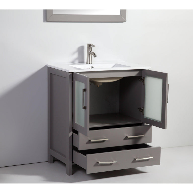 Vanity Art 30 in. Single Sink Vanity Cabinet with Ceramic Sink & Mirror - Grey, VA3030G