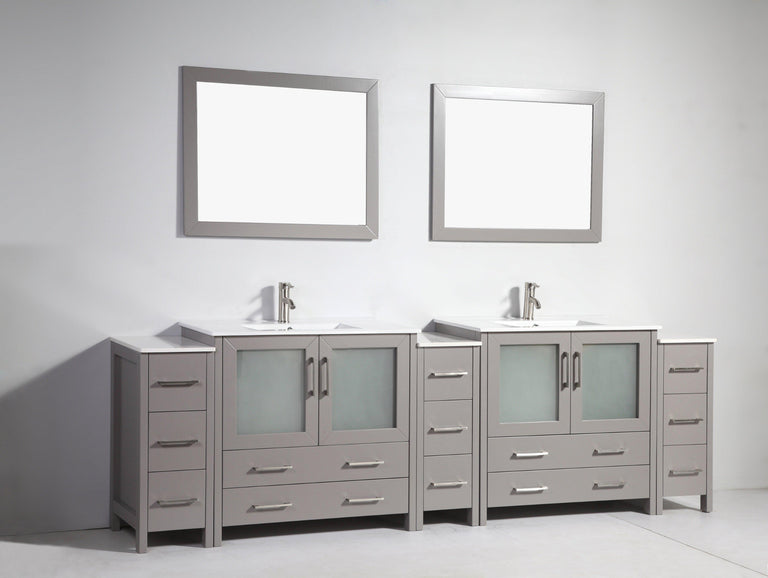 Vanity Art 108 in. Double Sink Vanity Cabinet with Ceramic Sink & Mirror - Grey, VA3036-108G