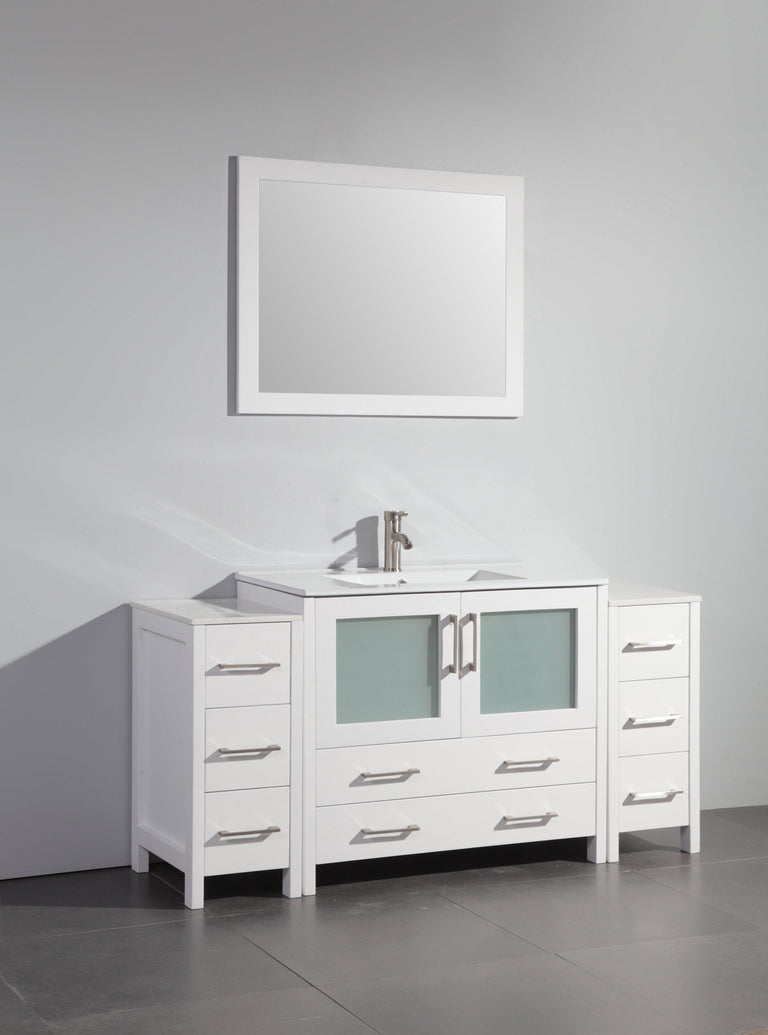 Vanity Art 60 in. Single Sink Vanity Cabinet (Wide) with Ceramic Sink & Mirror - White, VA3036-60W