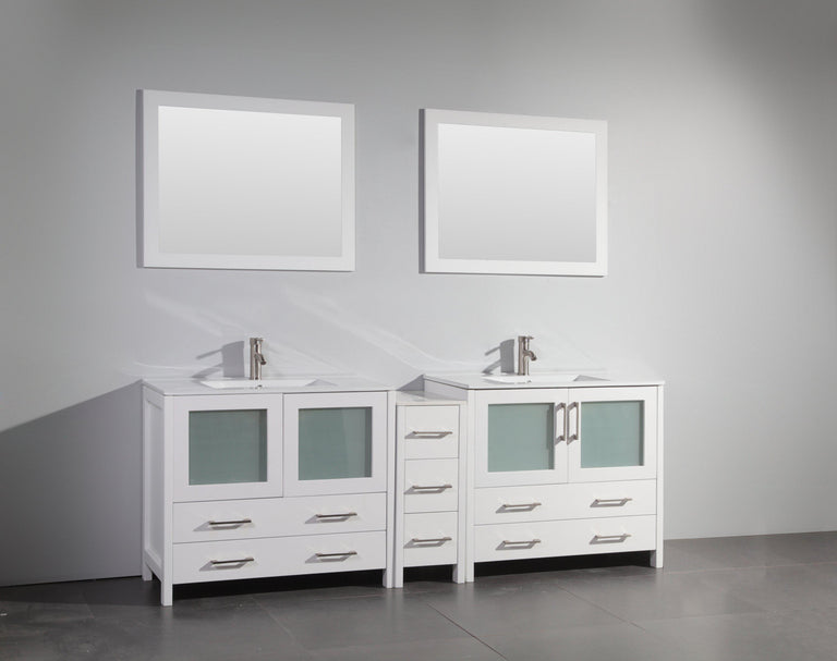 Vanity Art 84 in. Single Sink Vanity Cabinet (Wide) with Ceramic Sink & Mirror - White, VA3036-84W