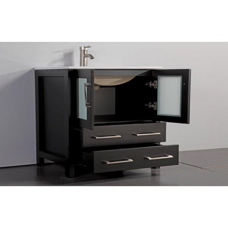Vanity Art 36 in. Single Sink Vanity Cabinet (Wide) with Ceramic Sink & Mirror - Espresso, VA3036E
