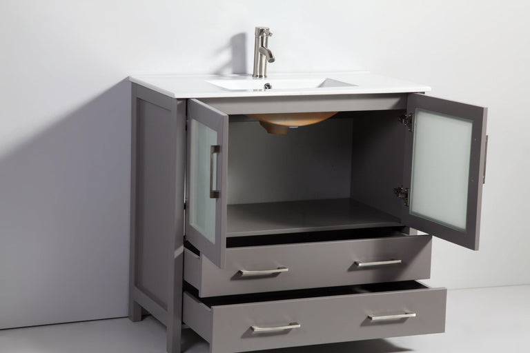 Vanity Art 36 in. Single Sink Vanity Cabinet (Wide) with Ceramic Sink & Mirror - Grey, VA3036G