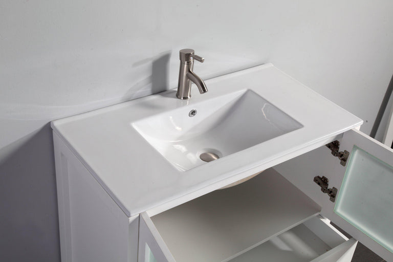 Vanity Art 36 in. Single Sink Vanity Cabinet (Wide) with Ceramic Sink & Mirror - White, VA3036W