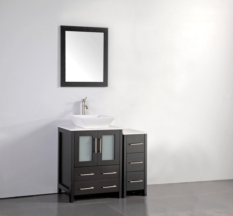 36 in. W x 18.5 in. D x 36 in. H Bathroom Vanity in Espresso with Single Basin Vanity Top in White Ceramic and Mirror