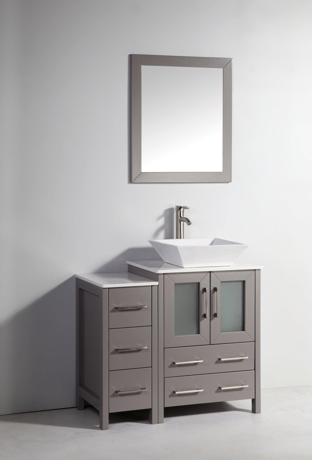 Ravenna 36 in. W x 18.5 in. D x 36 in. H Bathroom Vanity in Grey with Single Basin Top in White Ceramic and Mirror