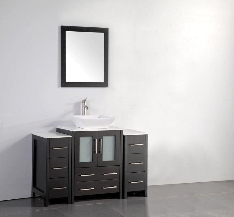 48 in. W x 18.5 in. D x 36 in. H Bathroom Vanity in Espresso with Single Basin Vanity Top in White Ceramic and Mirror