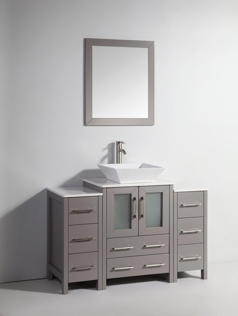 48 in. W x 18.5 in. D x 36 in. H Bathroom Vanity in Grey with Single Basin Vanity Top in White Ceramic and Mirror