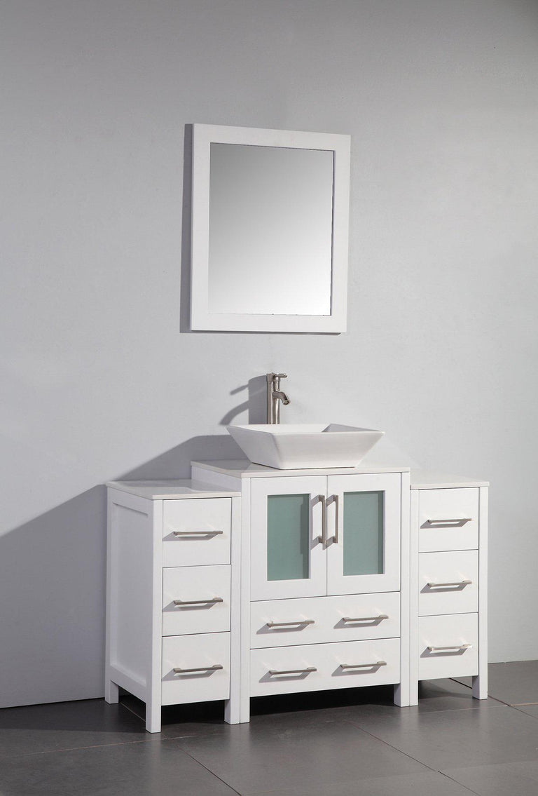 48 in. W x 18.5 in. D x 36 in. H Bathroom Vanity in White with Single Basin Vanity Top in White Ceramic and Mirror
