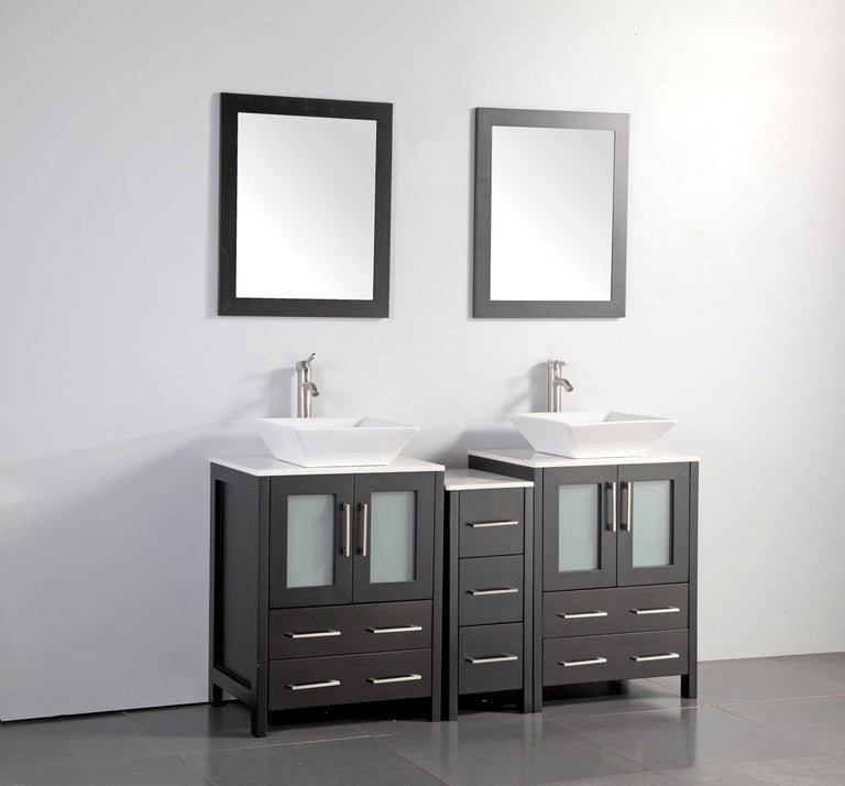 Vanity Art 60 in. Double Sink Vanity Cabinet with Ceramic Vessel Sink & Mirror - Espresso, VA3124-60E