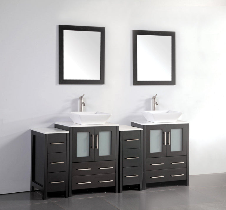 Vanity Art Ravenna 72 in. Bathroom Vanity in Espresso with Double Basin Top in White Ceramic and Mirrors, VA3124-72E
