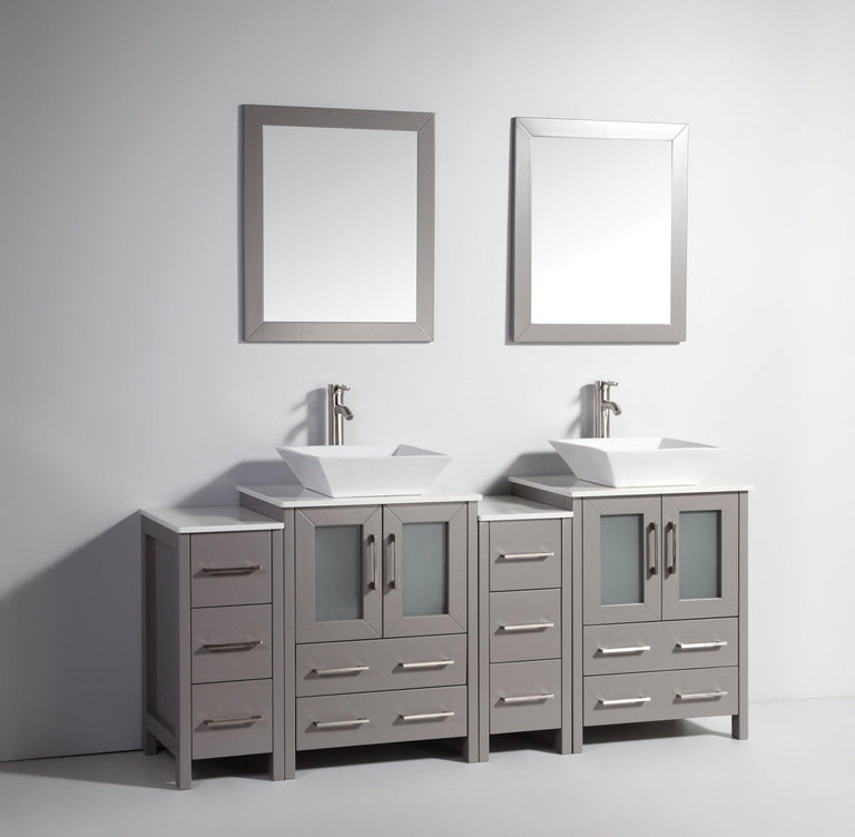 Ravenna 72 in. W x 18.5 in. D x 36 in. H Bathroom Vanity in Grey with Double Basin Top in White Ceramic and Mirrors