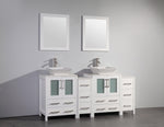 Ravenna 72 in. W x 18.5 in. D x 36 in. H Bathroom Vanity in White with Double Basin Top in White Ceramic and Mirrors