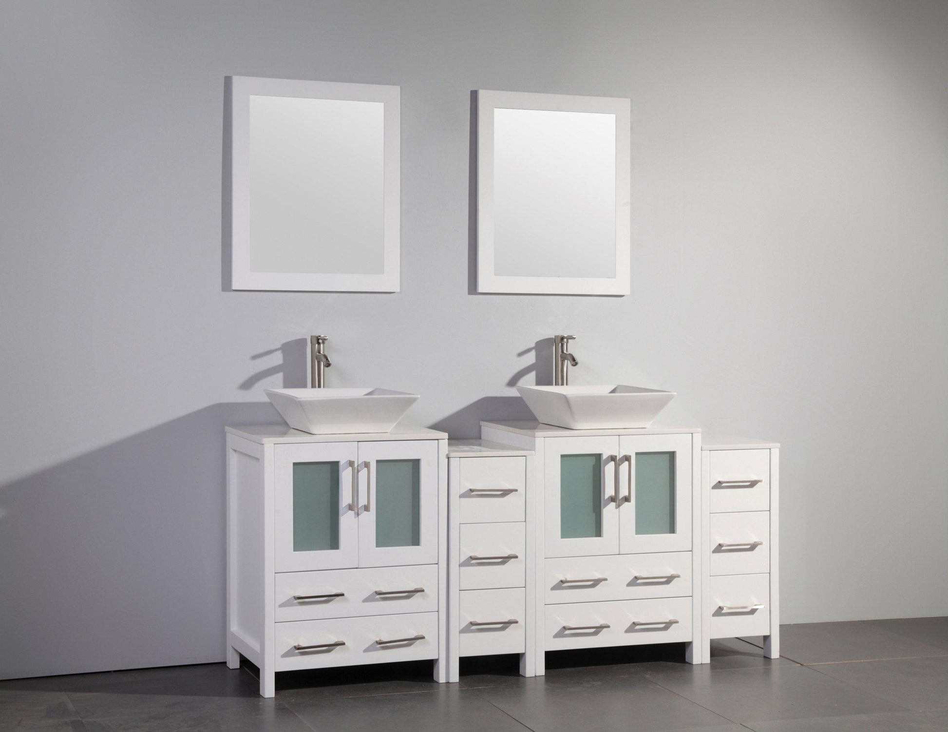 Ravenna 72 in. W x 18.5 in. D x 36 in. H Bathroom Vanity in White with Double Basin Top in White Ceramic and Mirrors