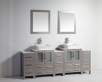 Ravenna 84 in. W x 18.5 in. D x 36 in. H Bathroom Vanity in Grey with Double Basin Top in White Ceramic and Mirrors