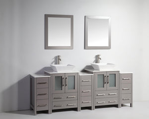 Ravenna 84 in. W x 18.5 in. D x 36 in. H Bathroom Vanity in Grey with Double Basin Top in White Ceramic and Mirrors