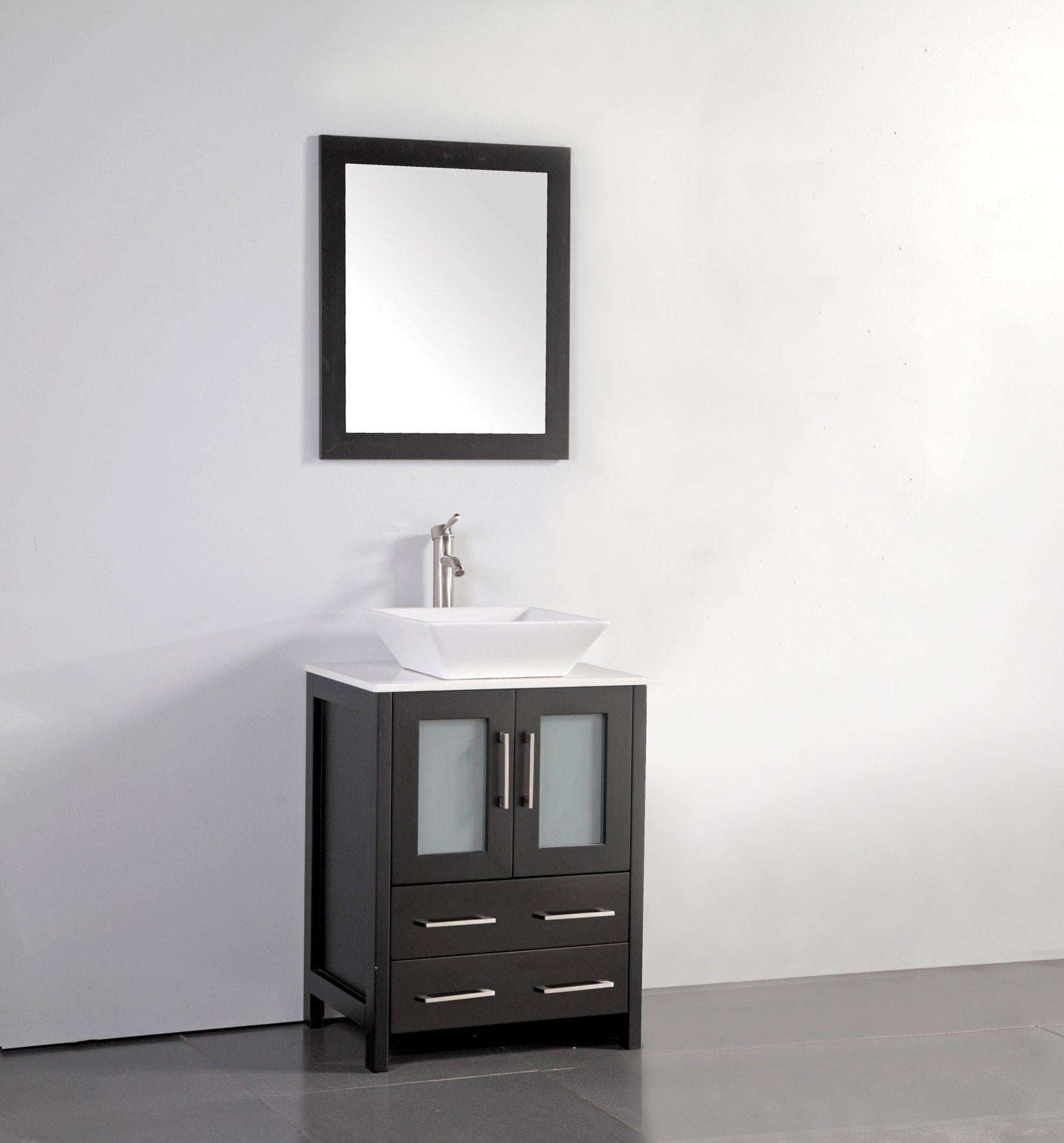 Ravenna 24 in. W x 18.5 in. D x 36 in. H Bathroom Vanity in Espresso with Single Basin Top in White Ceramic and Mirror