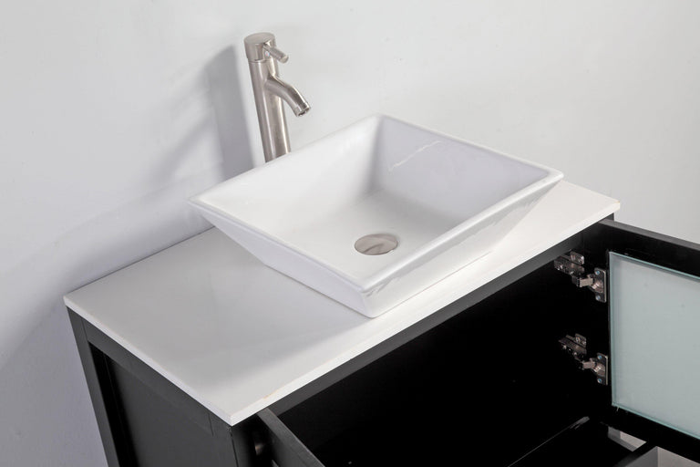 Ravenna 24 in. W x 18.5 in. D x 36 in. H Bathroom Vanity in Espresso with Single Basin Top in White Ceramic and Mirror